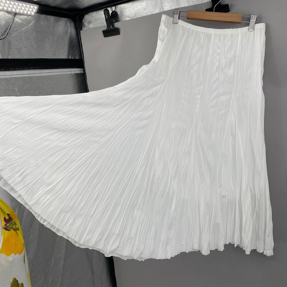 Rafael Petite Pleated Midi Skirt Womens PL White Crinkle Elastic Waist Flowy y2k